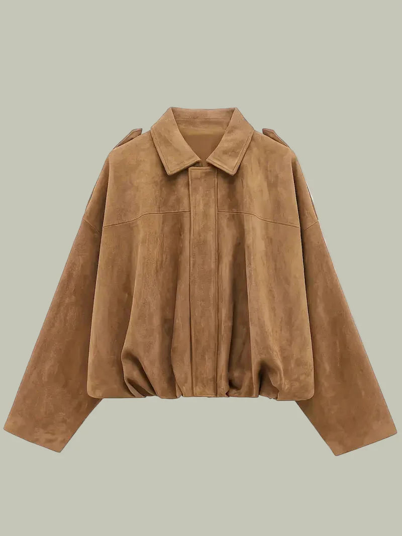 Women’s Short Jacket – Faux Suede, Oversized, Elasticated Hem