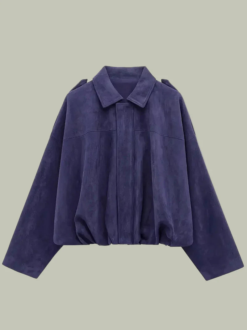 Women’s Short Jacket – Faux Suede, Oversized, Elasticated Hem