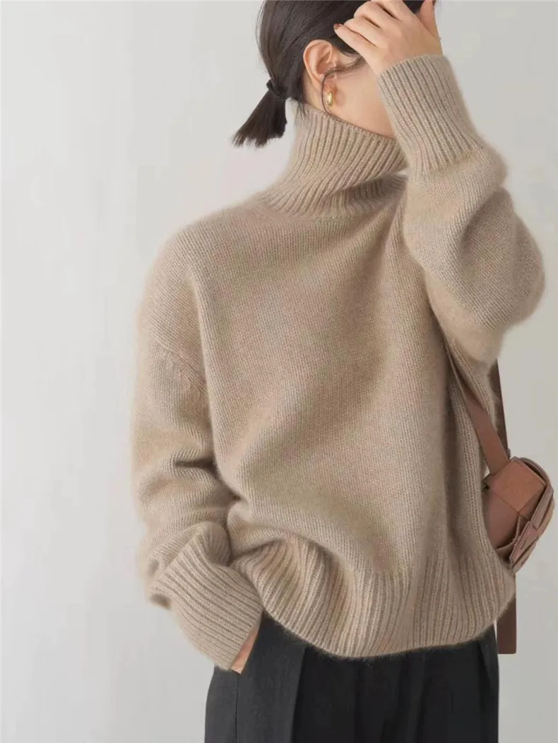 Women’s Turtleneck Jumper – Oversized, Ribbed Trims, Long Sleeve