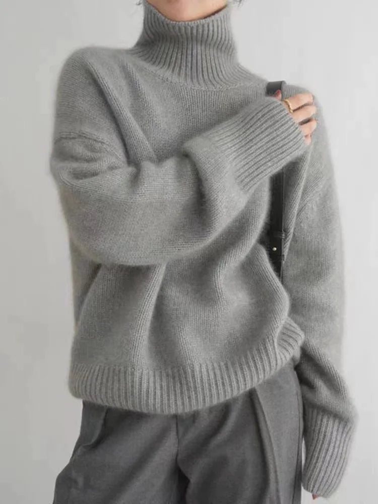 Women’s Turtleneck Sweater – Relaxed Fit, Ribbed Neck & Cuffs