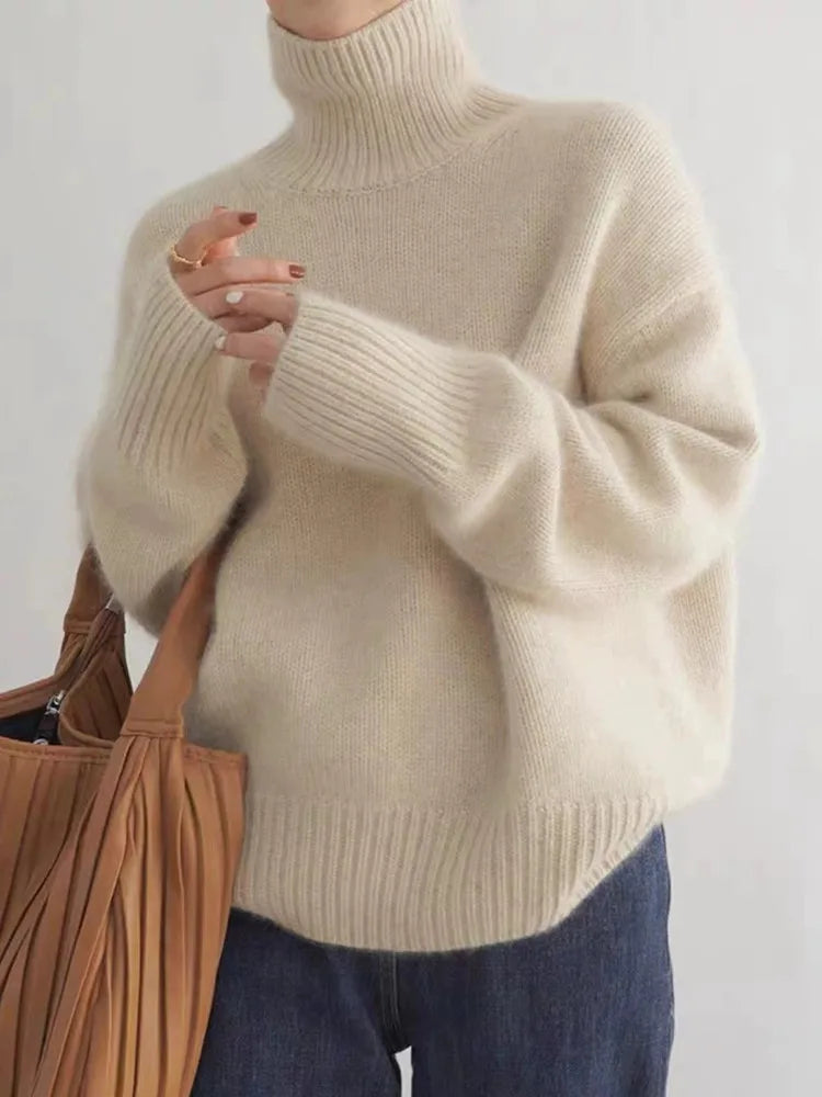 Women’s Turtleneck Sweater – Relaxed Fit, Ribbed Neck & Cuffs