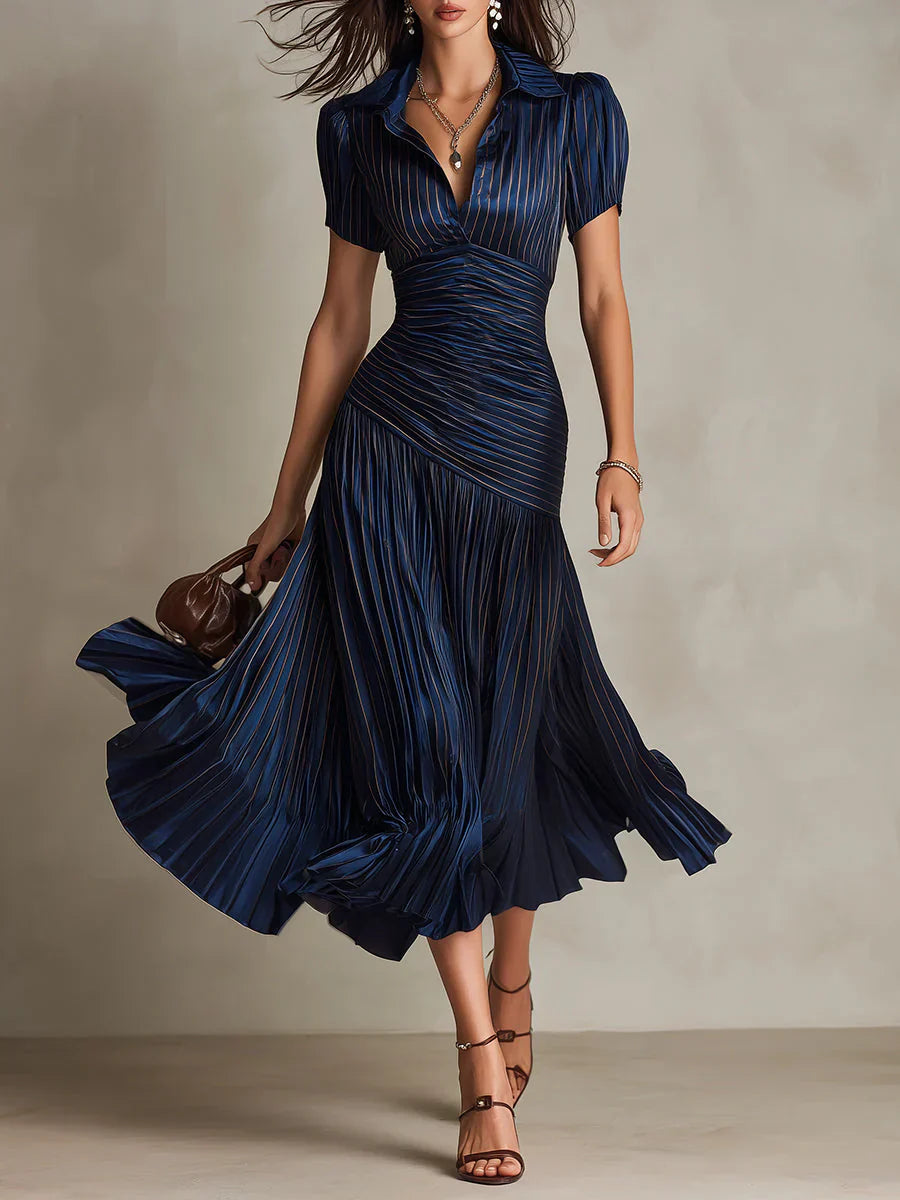 Marina | Stripe Pleated Midi Dress