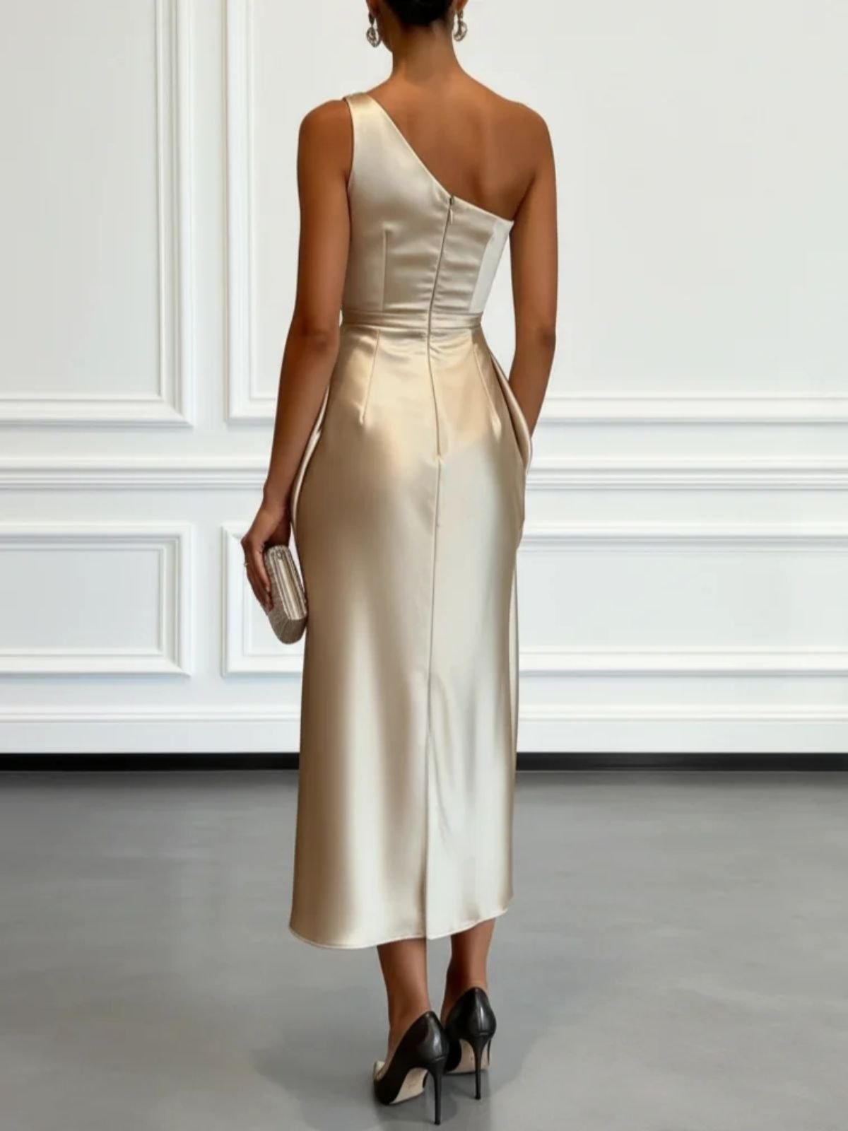 Vivienne | One-Shoulder Satin Midi Dress