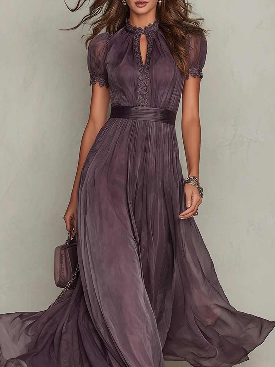 Genevieve | Lace Trim Chiffon Maxi Dress