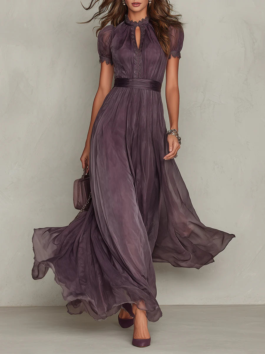 Genevieve | Lace Trim Chiffon Maxi Dress
