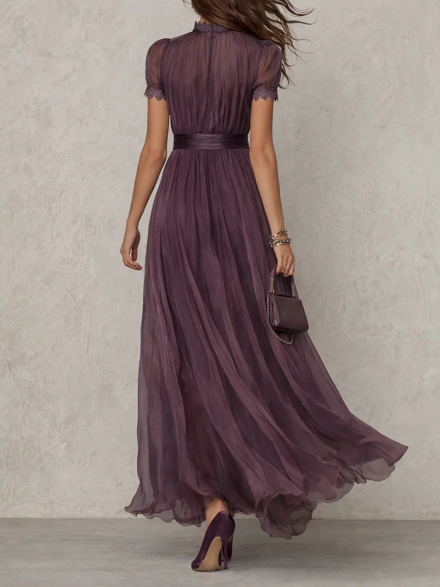 Genevieve | Lace Trim Chiffon Maxi Dress