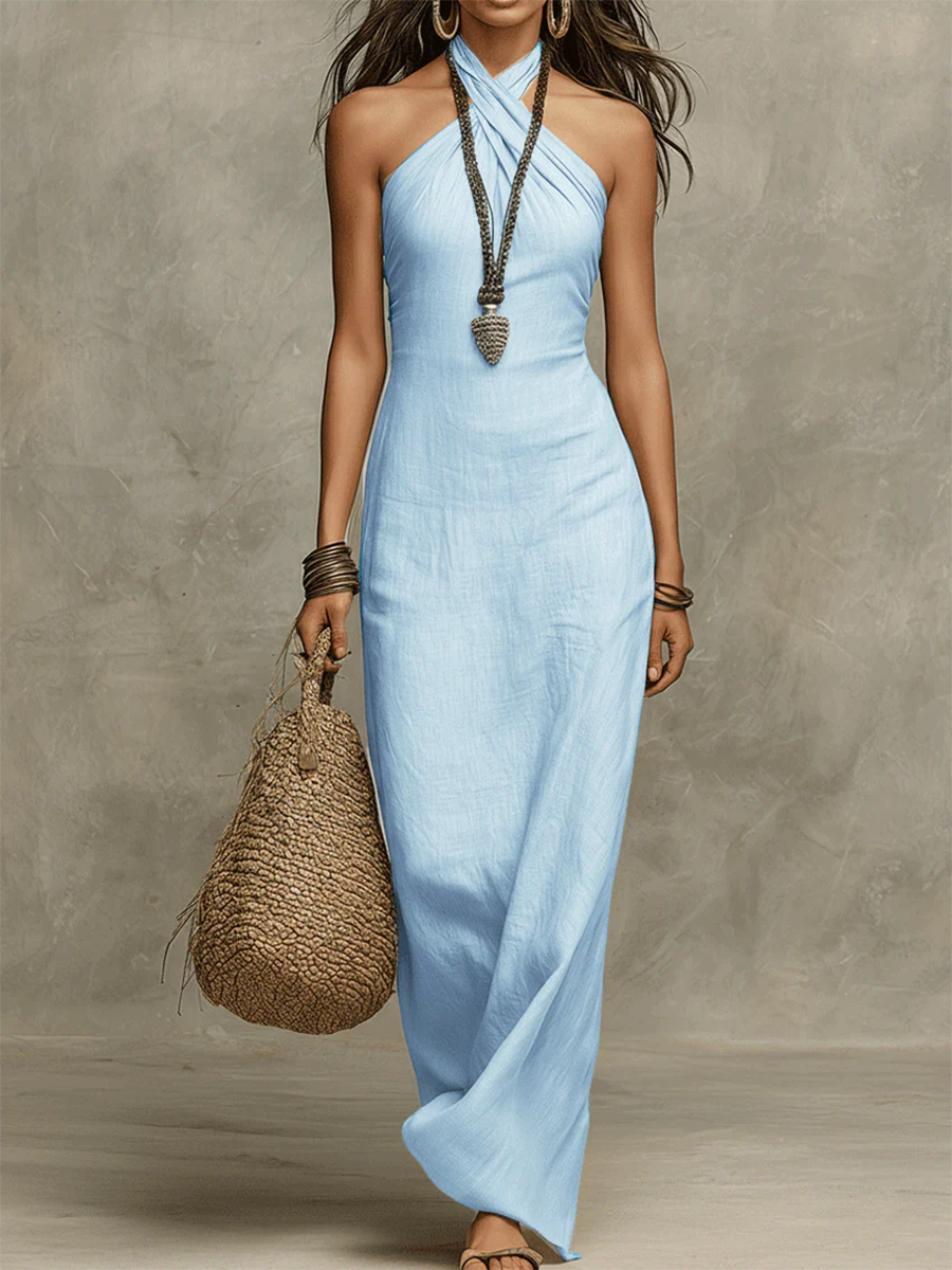 Florence | Cross-Halter Linen Maxi Dress