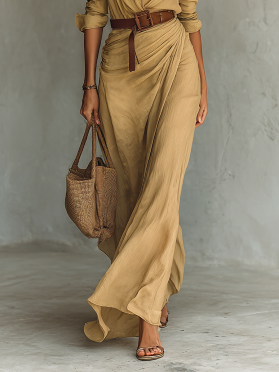 Aurelia | Draped Maxi Shirt Dress