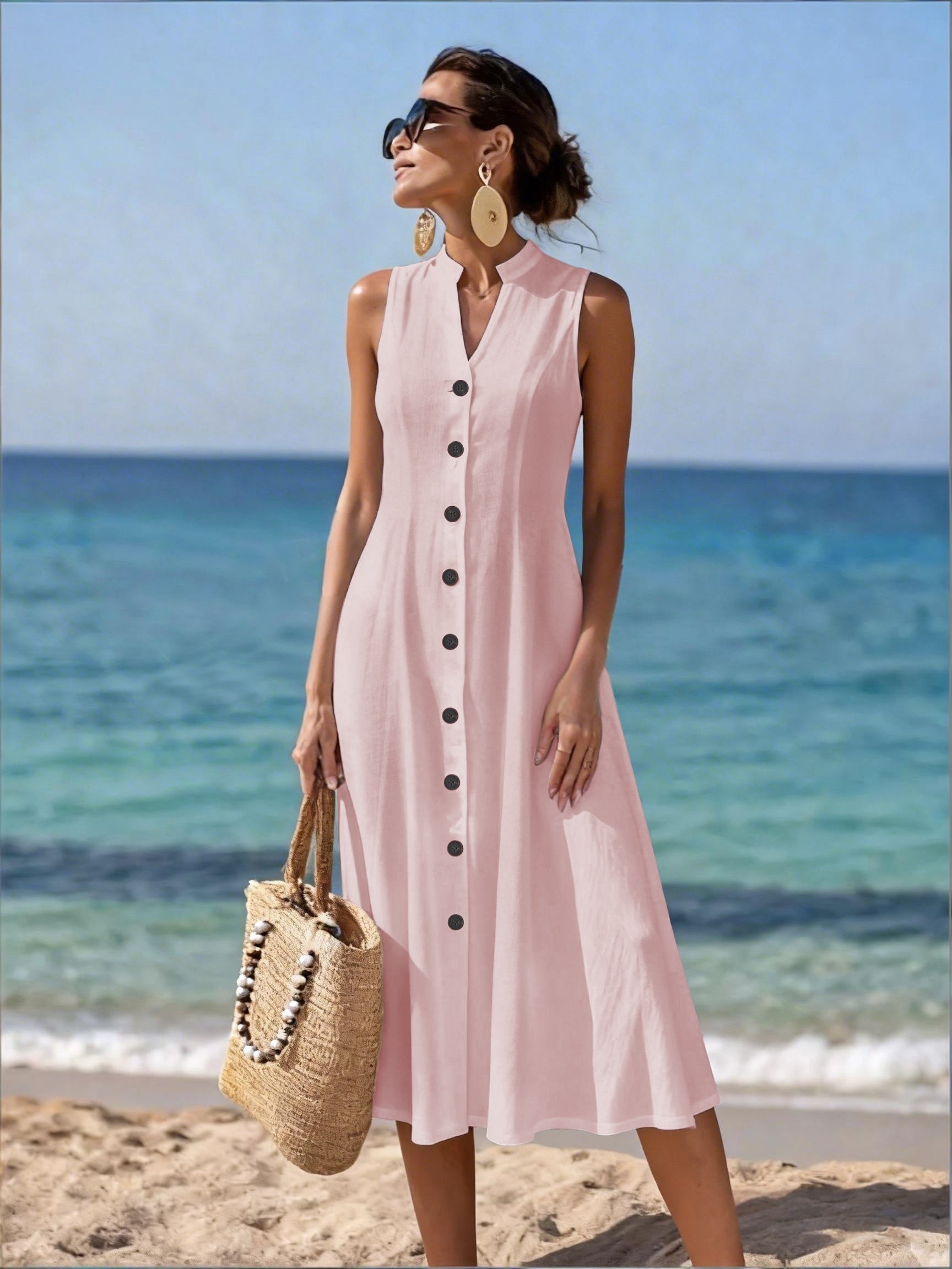 Simone | Button-Front Sleeveless Midi Dress