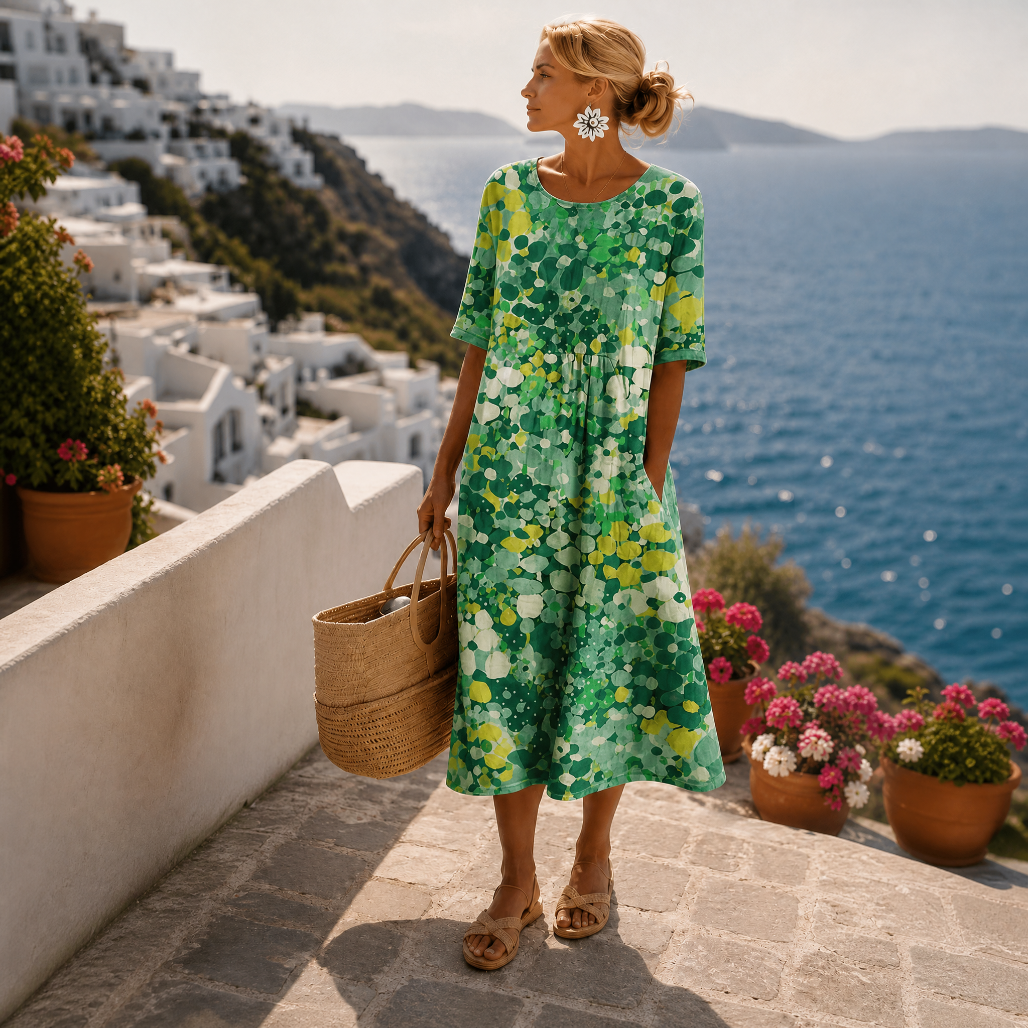 Dahlia | Abstract Floral Print Midi Dress