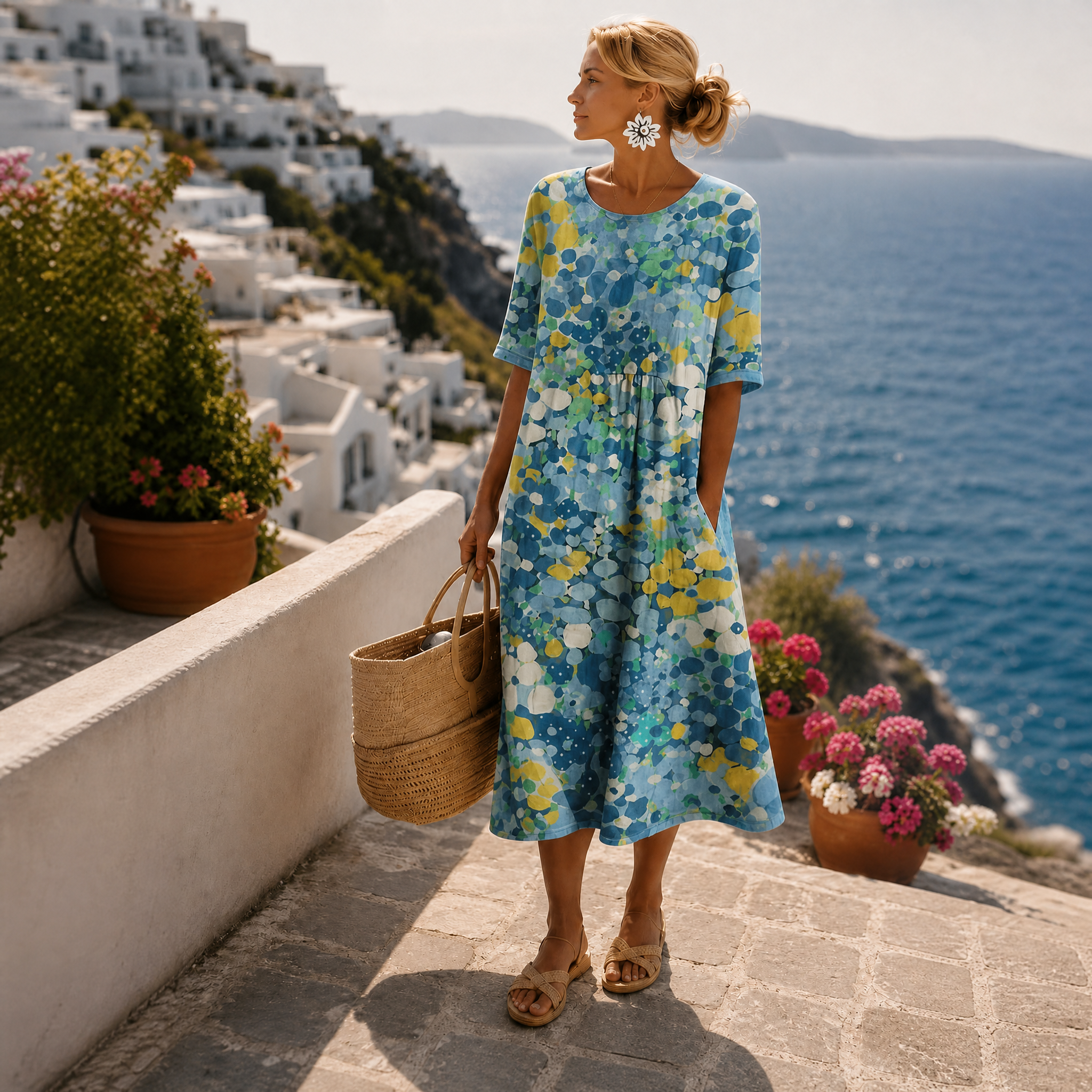 Dahlia | Abstract Floral Print Midi Dress