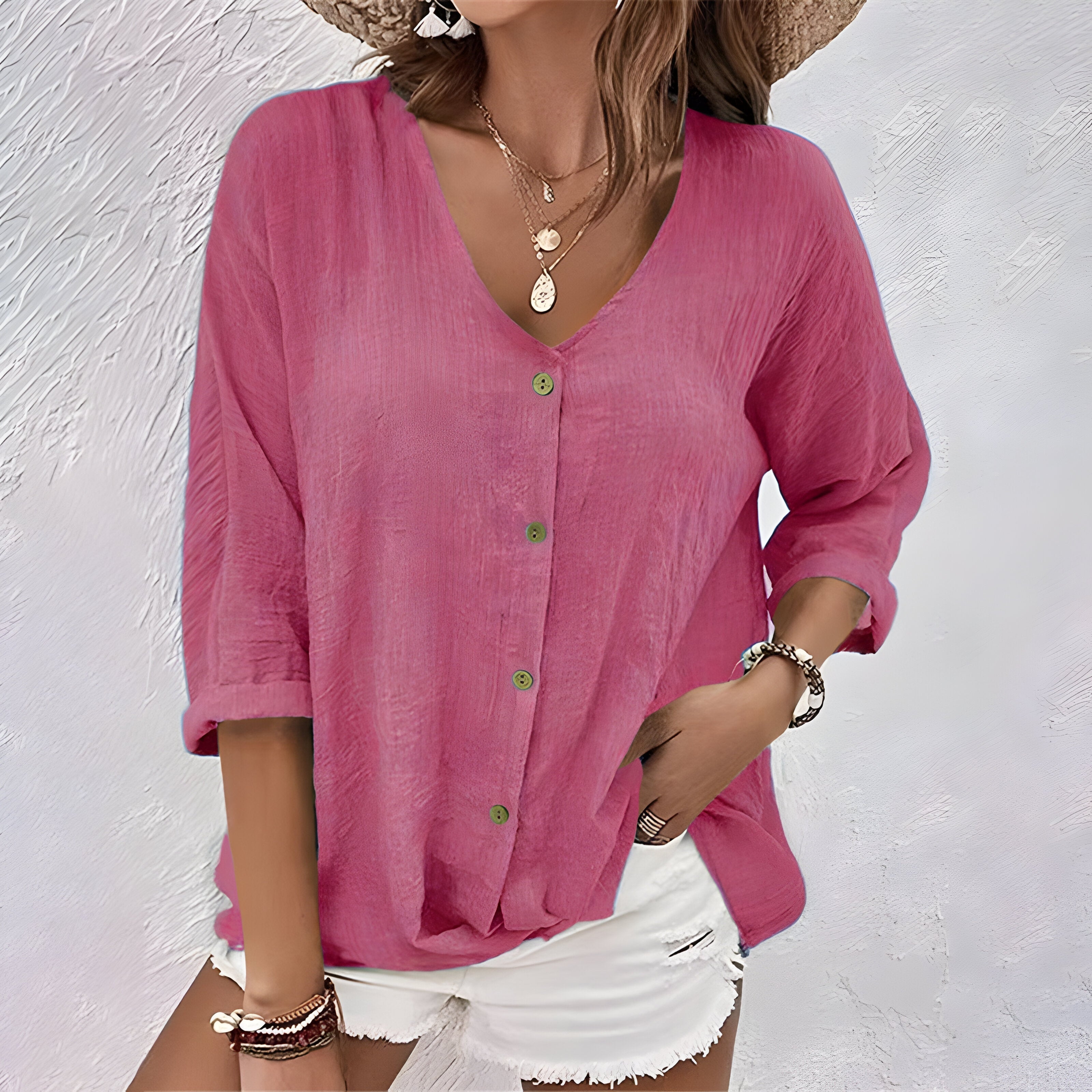 Sage | Linen-Blend Button-Front Blouse