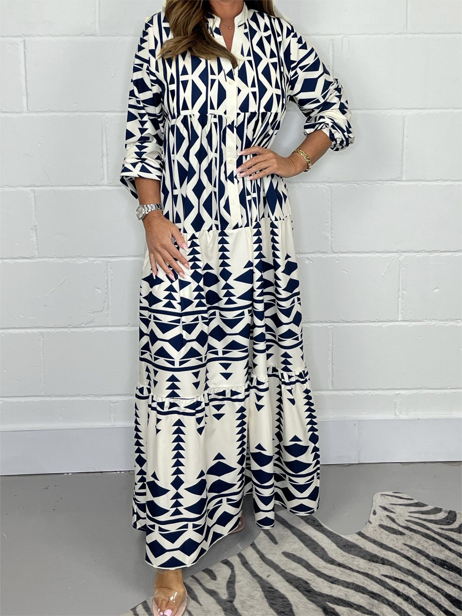 Casual Aztec Maxi Dress Cotton Blend Comfortable Fit