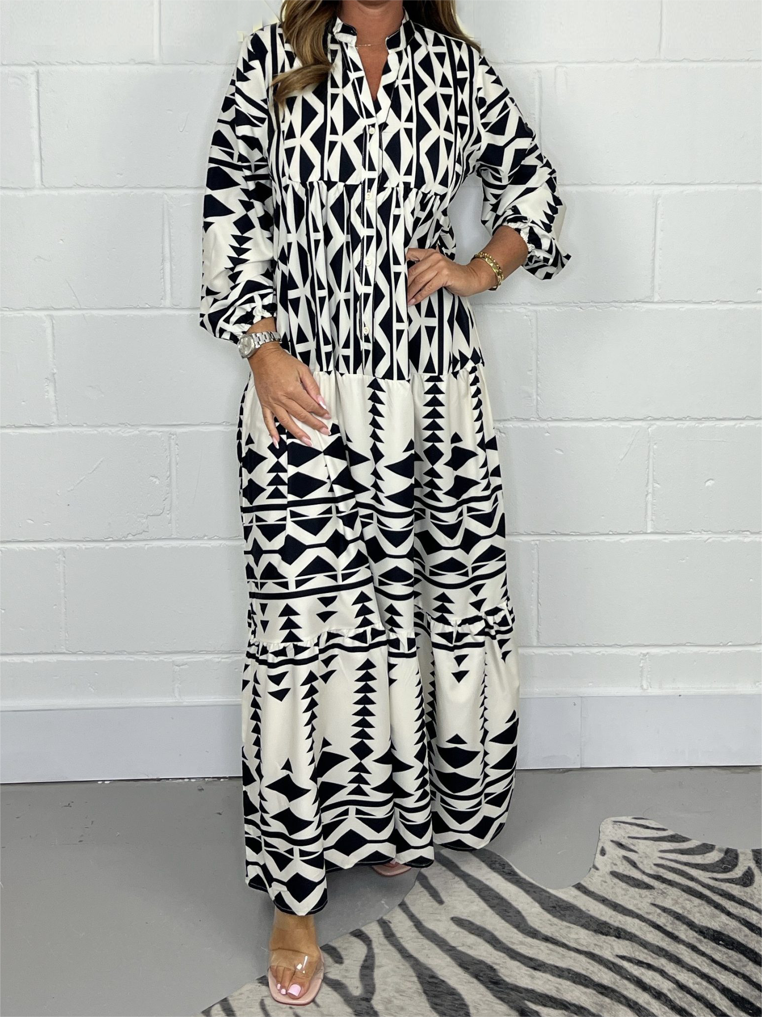 Casual Aztec Maxi Dress Cotton Blend Comfortable Fit