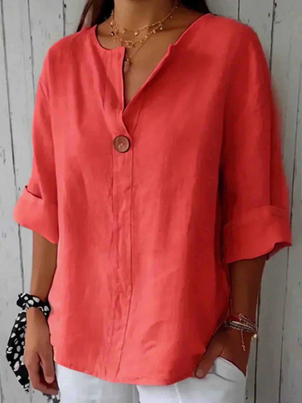 Clara | V-Neck Wooden Button Blouse