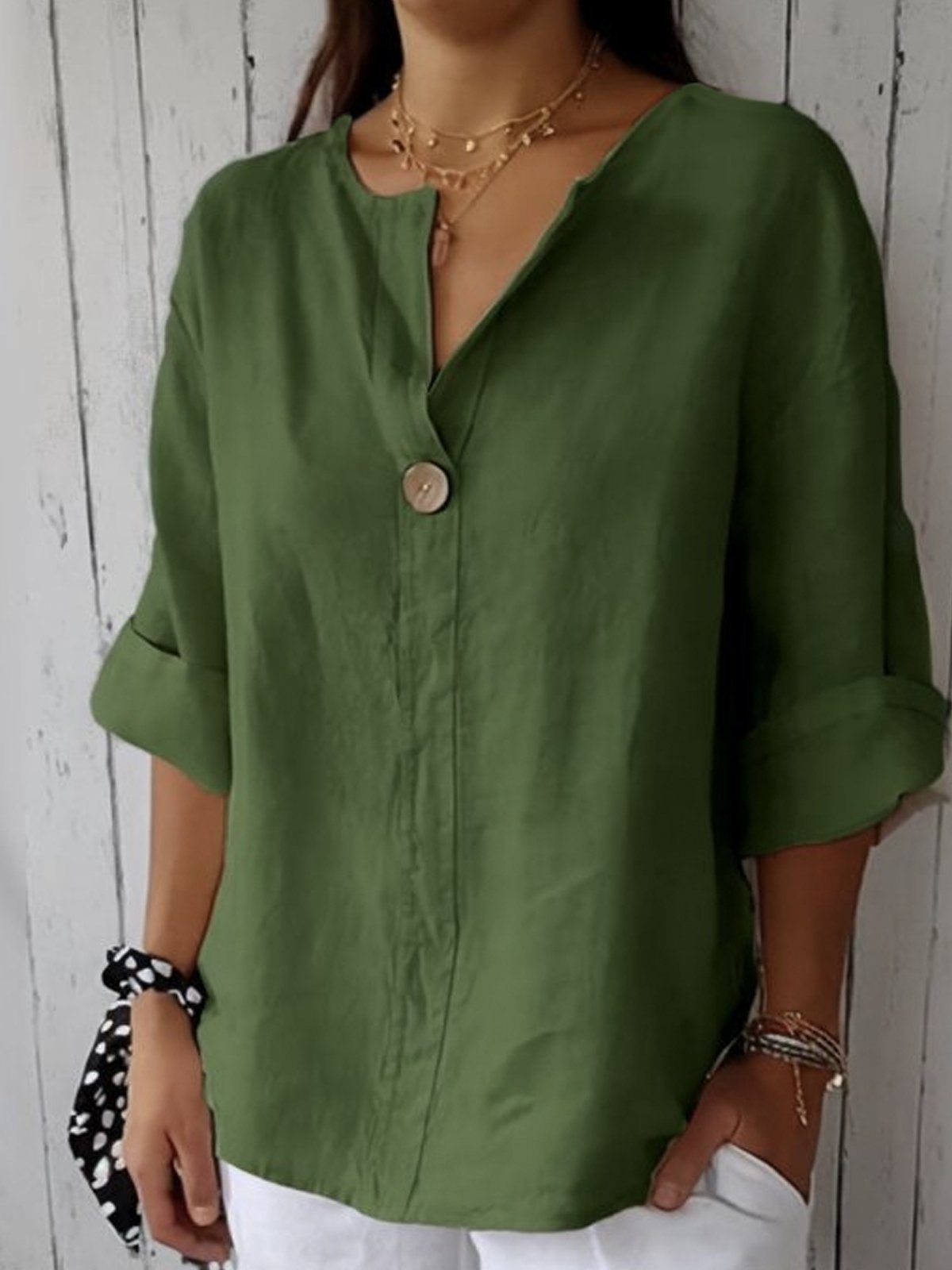Clara | V-Neck Wooden Button Blouse