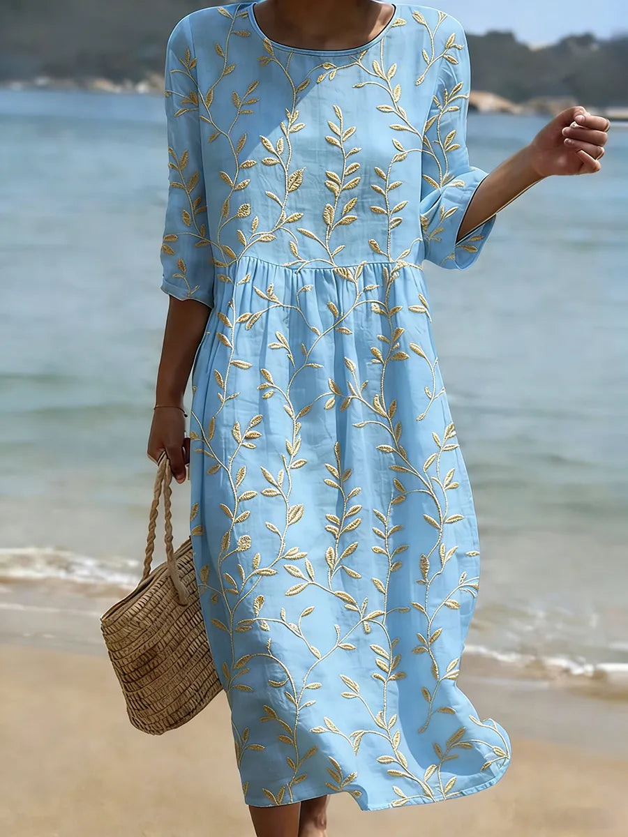 Patricia | Floral Print Round Neck Midi Dress