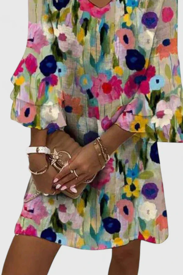Gillian | Floral Print V Neck Dress