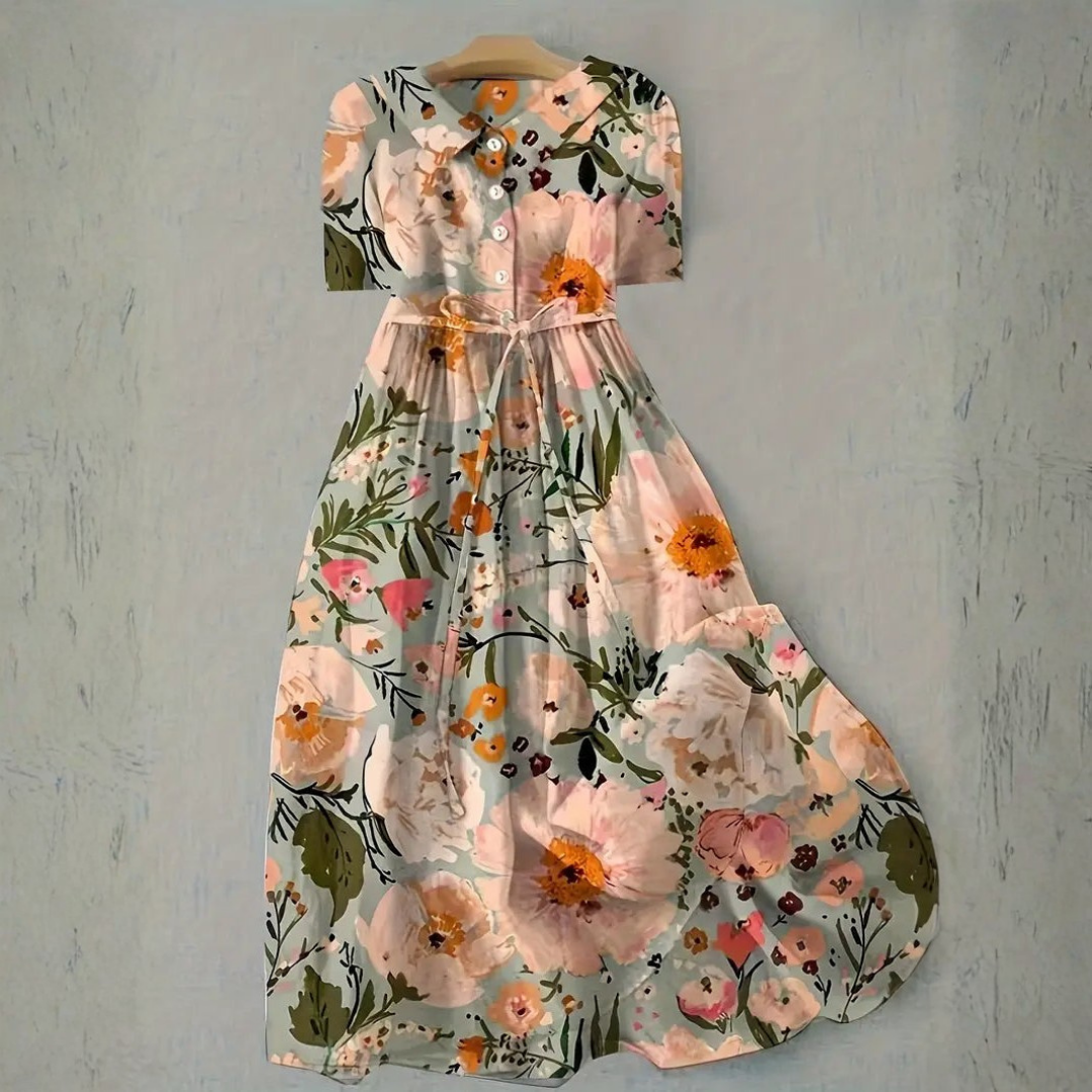 Rosemary | Painterly Floral Tie Waist Midi Dress