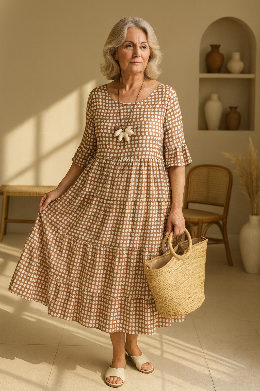 Mabel | Polka Dot Tiered Midi Dress