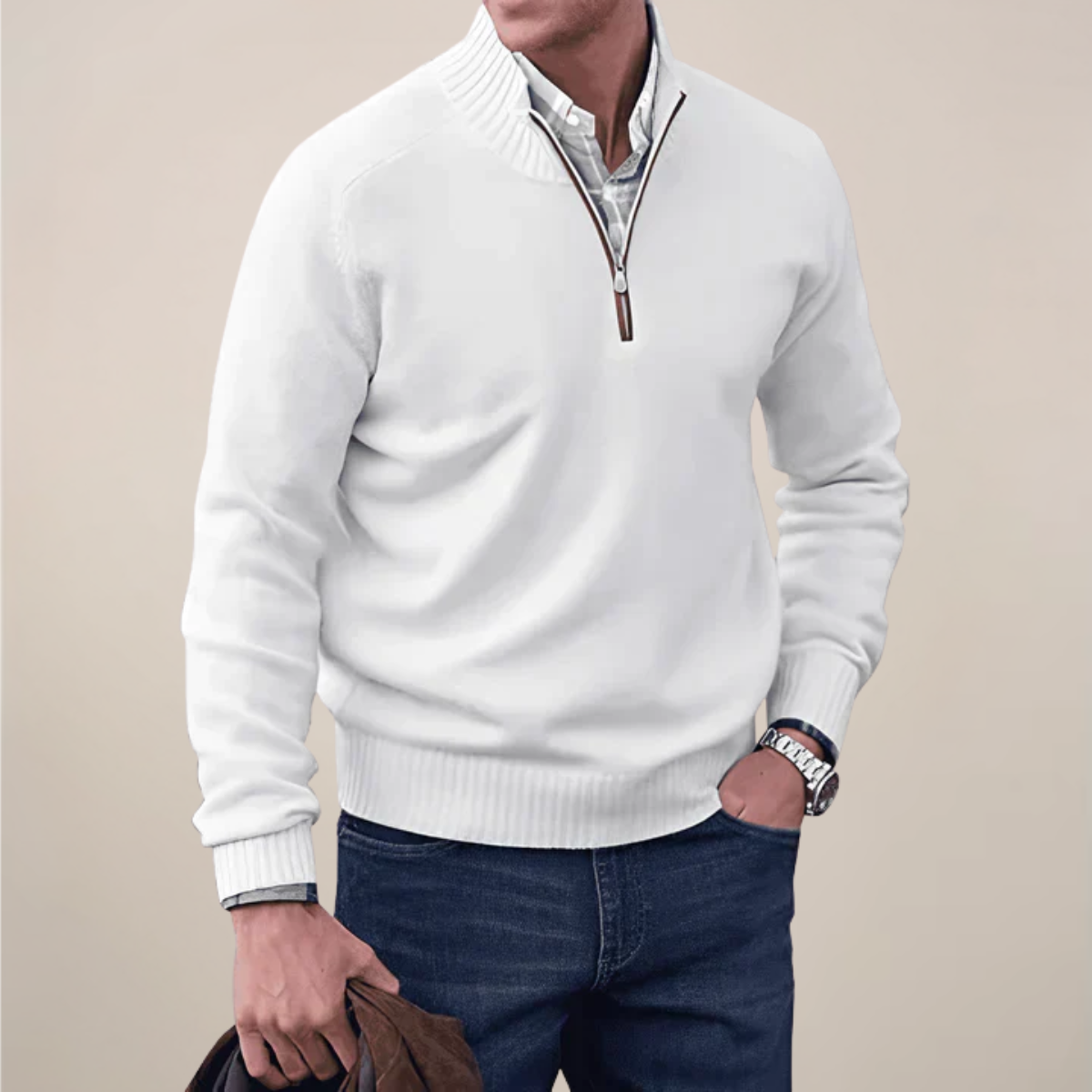 Men’s Half-Zipped Knit Sweater – Smart Casual Layer