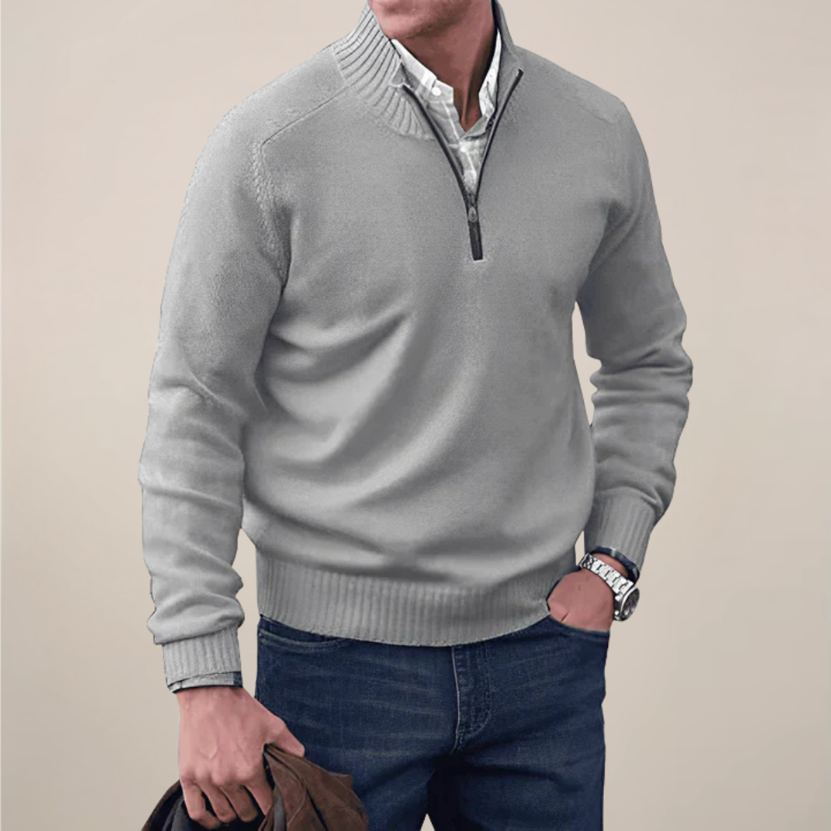 Men’s Half-Zipped Knit Sweater – Smart Casual Layer