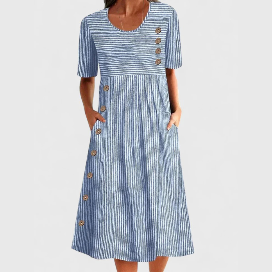 Harriet | Striped Button Midi Dress
