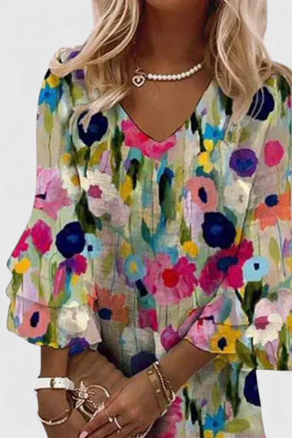 Gillian | Floral Print V Neck Dress