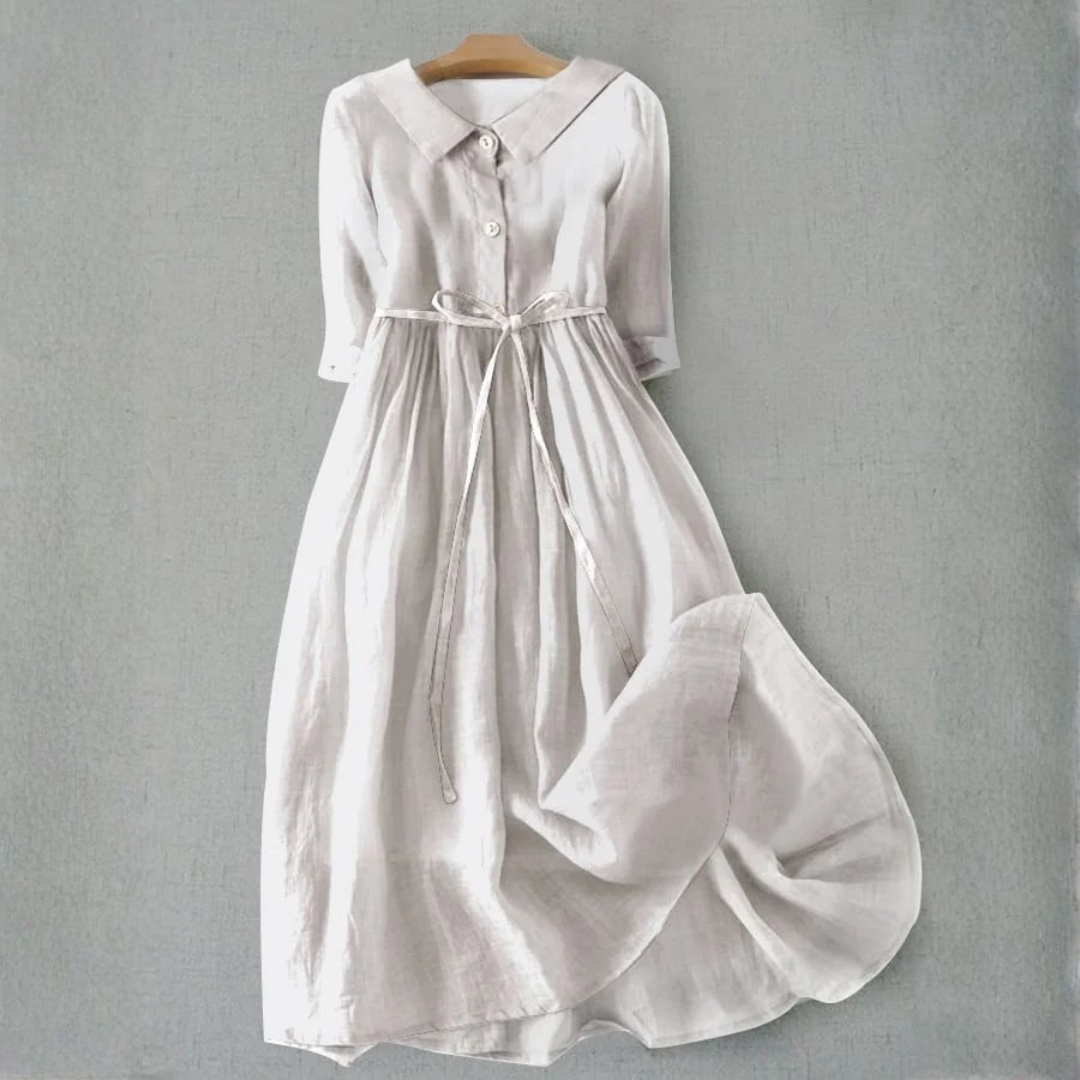 Harriet | Linen Lace-Up Waist Midi Dress
