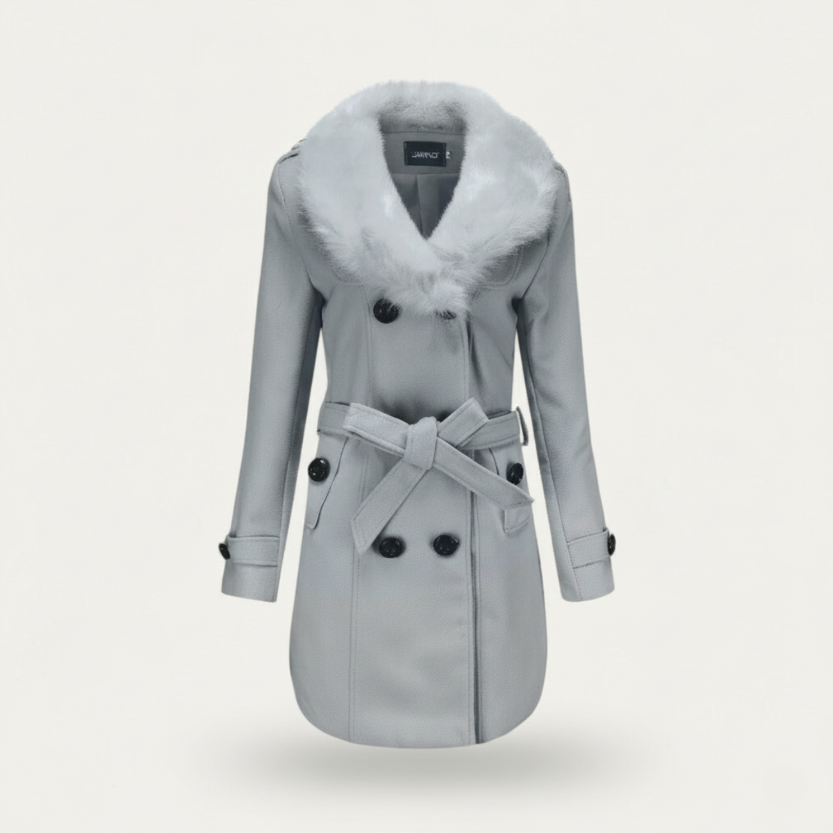 Women’s Double-Breasted Belted Trench Coat with Faux Fur Collar
