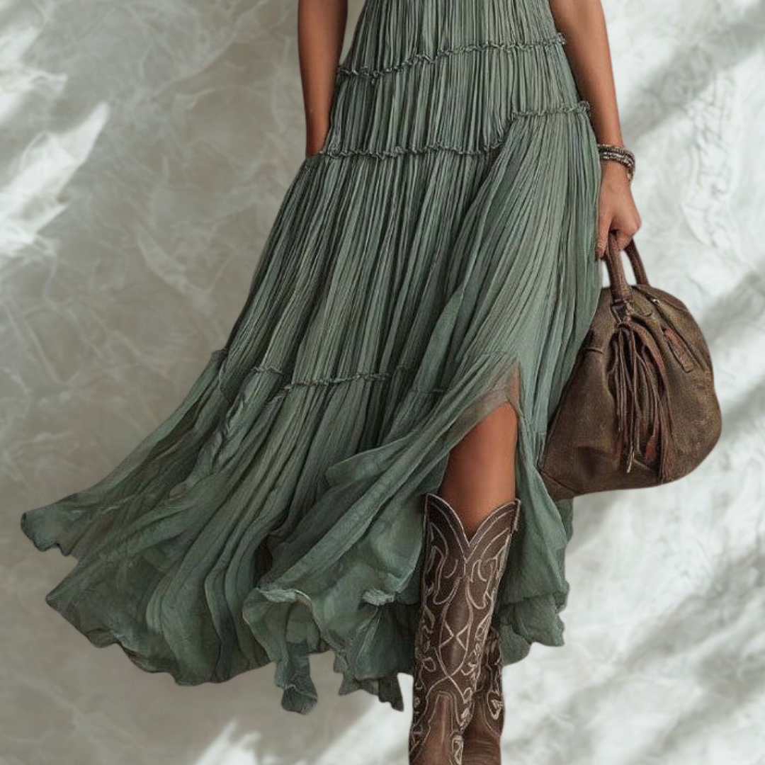 Bonnie | Bohemian Pleated Maxi Dress