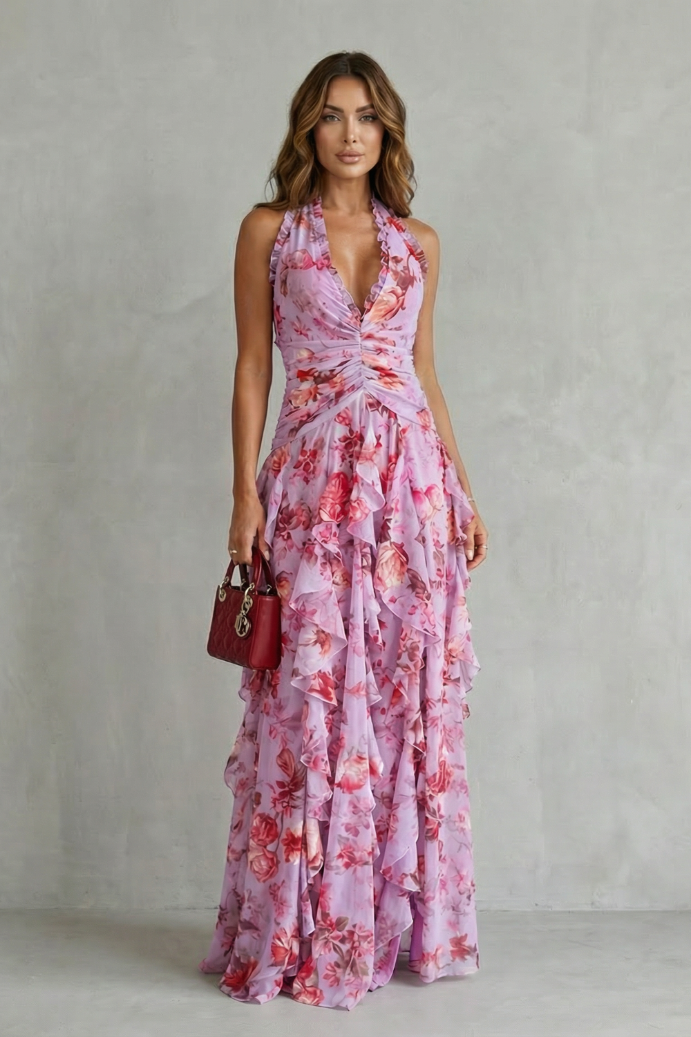 Felicity | Floral Ruffle Halter Maxi Dress