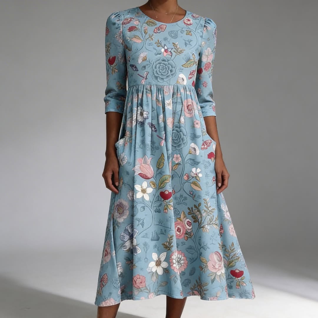 Florence | Vintage Botanical Floral Midi Dress
