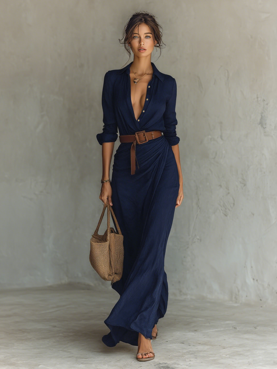 Aurelia | Draped Maxi Shirt Dress