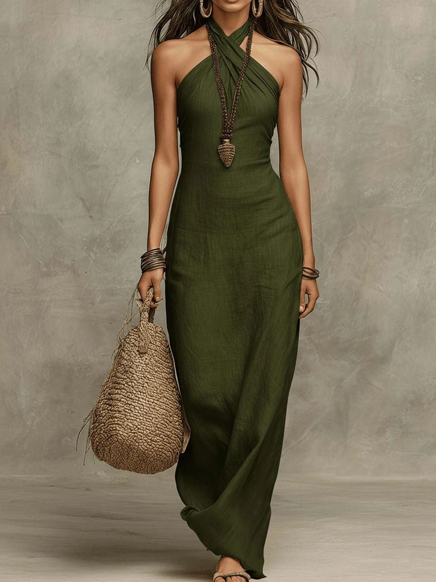 Florence | Cross-Halter Linen Maxi Dress
