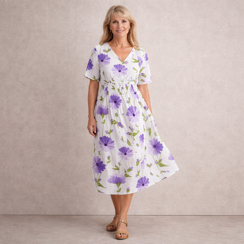Susan | Floral Lace Trim Midi Dress