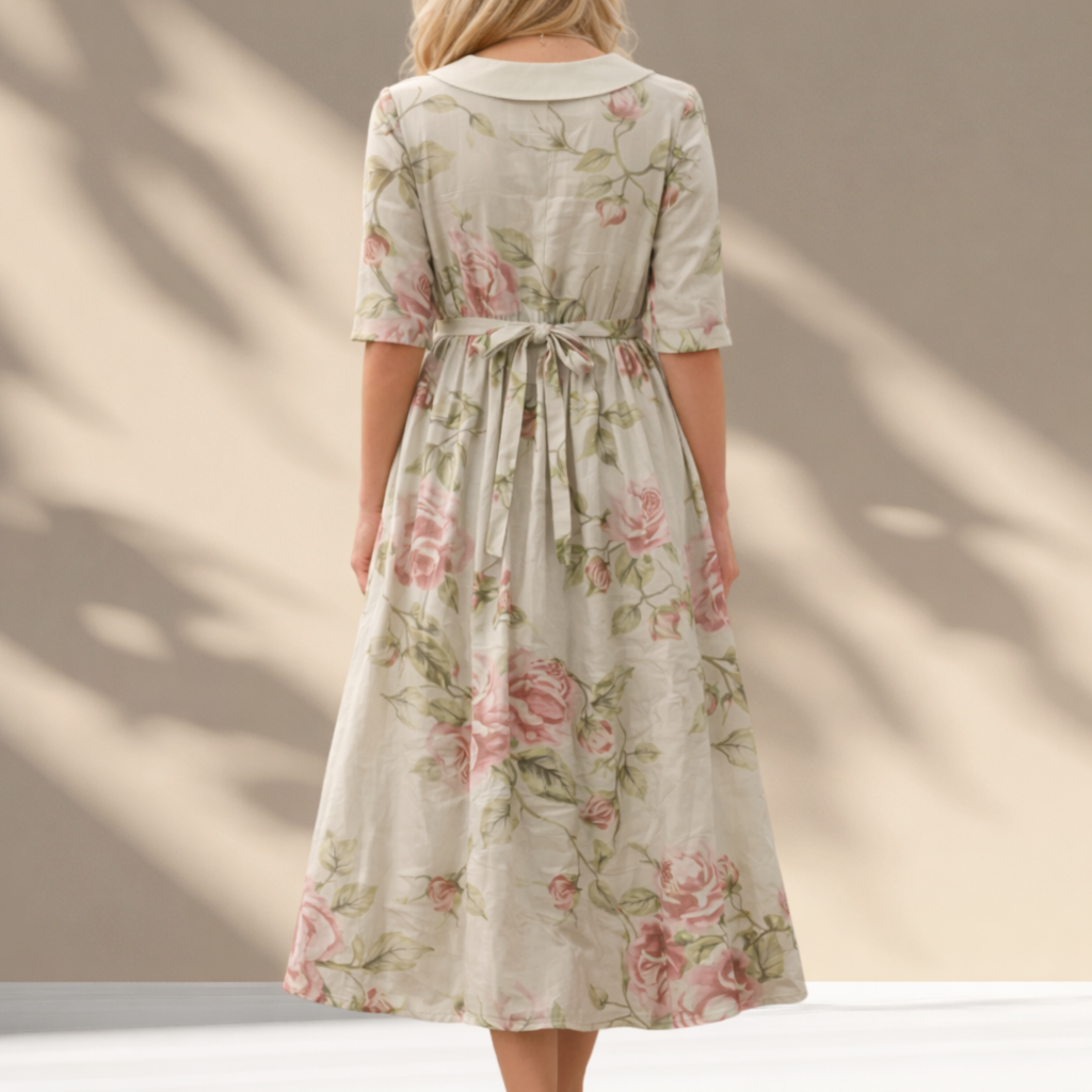 Clarissa | English Rose Tie Waist Midi Dress