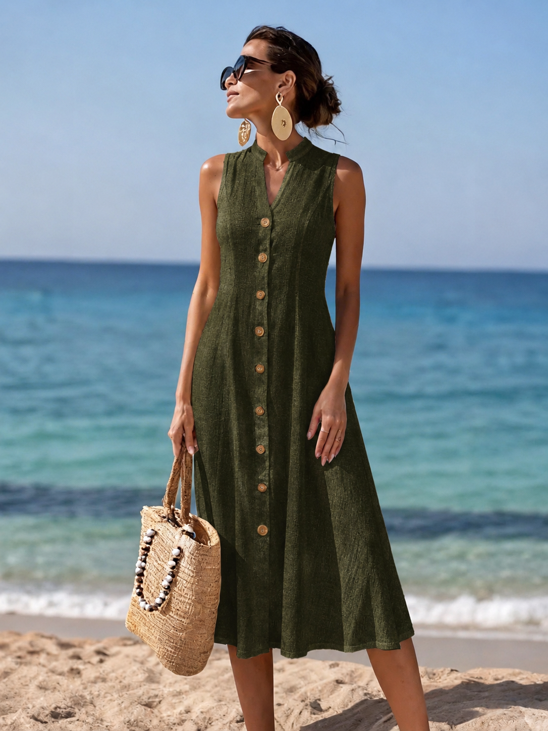 Simone | Button-Front Sleeveless Midi Dress