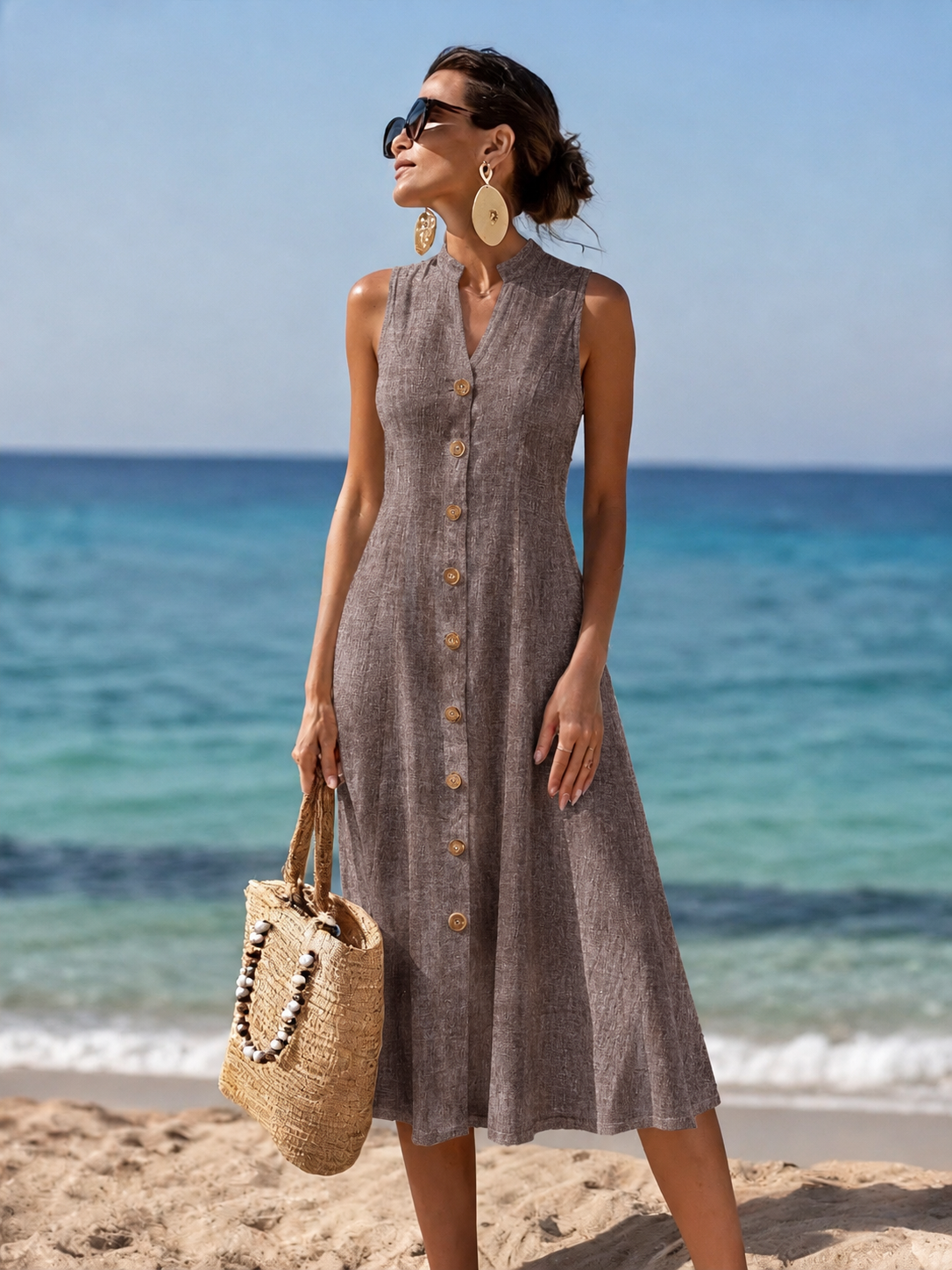 Simone | Button-Front Sleeveless Midi Dress