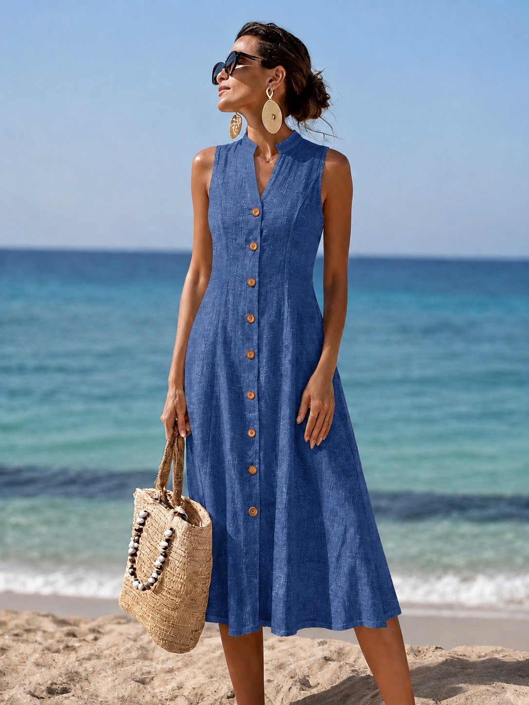 Simone | Button-Front Sleeveless Midi Dress