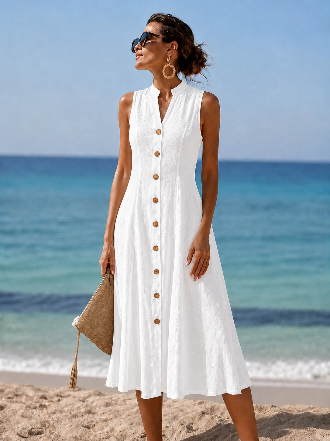 Simone | Button-Front Sleeveless Midi Dress