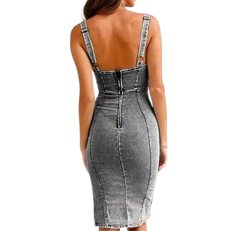 TATIANA™ – Slim-Fit Denim Side Slit Midi Dress