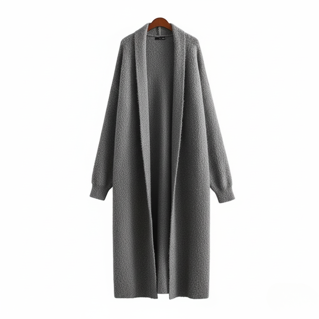 Women’s Hooded Midi Cardigan – Open Front Longline Knit Layer