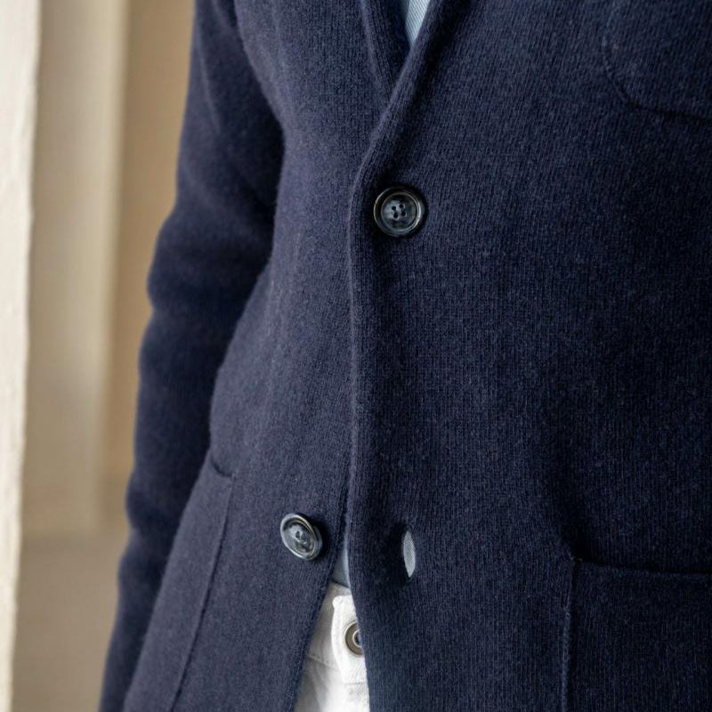 Men’s Blazer Jacket – Soft Knit, Two-Button, Patch Pockets