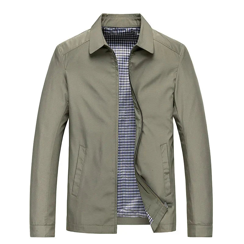 Men’s Classic Black Zip-Up Jacket – Lightweight Checked Lining