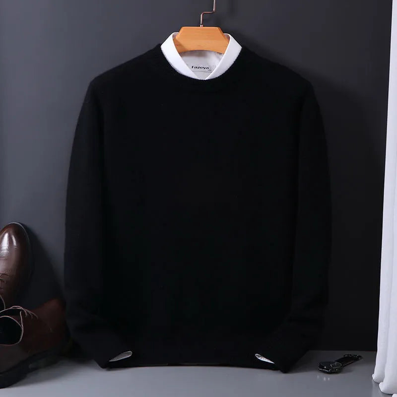 Men’s Crew Neck Sweater with Ribbed Hem and Cuffs – Classic Knit Wear