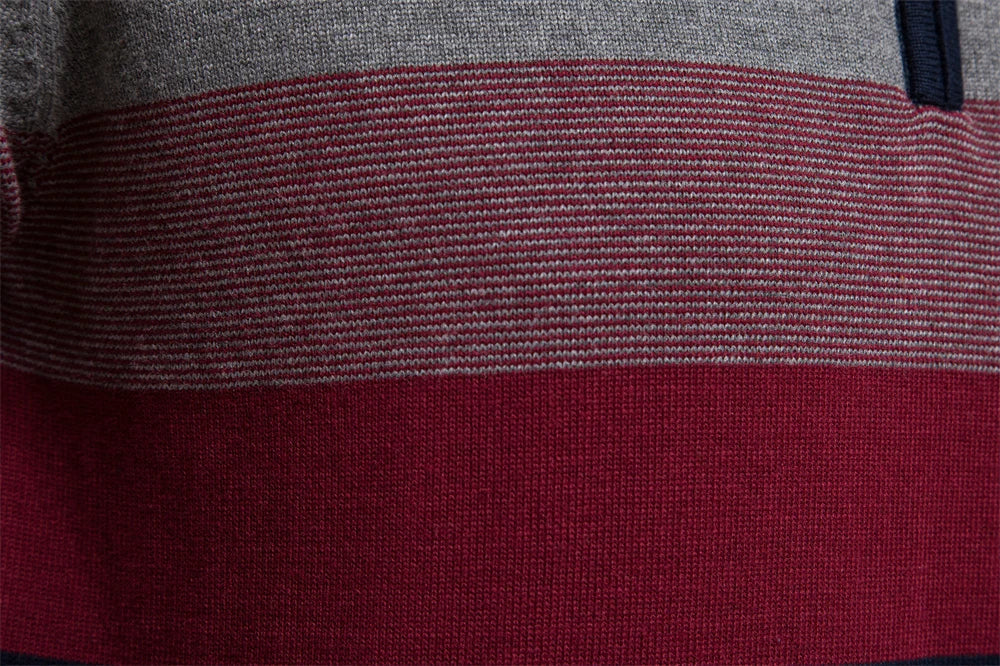 Men’s Half Zip Knitted Sweater with Bold Stripes – Autumn/Winter Casual Wear