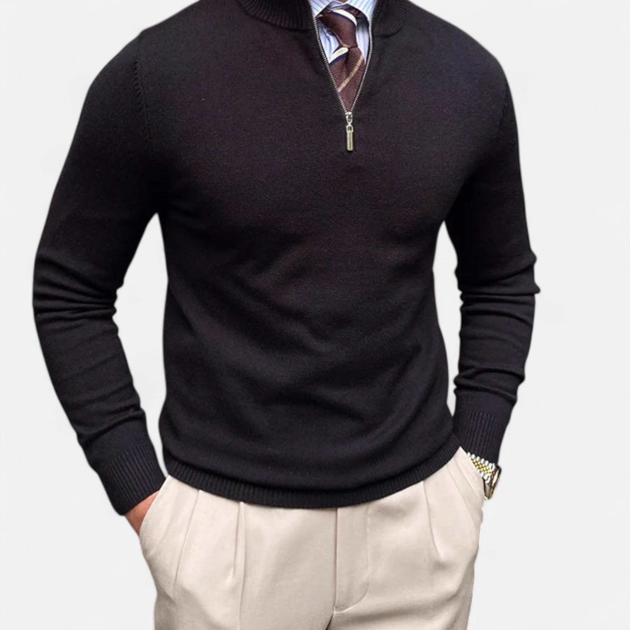 Men’s Half Zip Sweater – Classic Tailored Knit – Smart Casual Layer