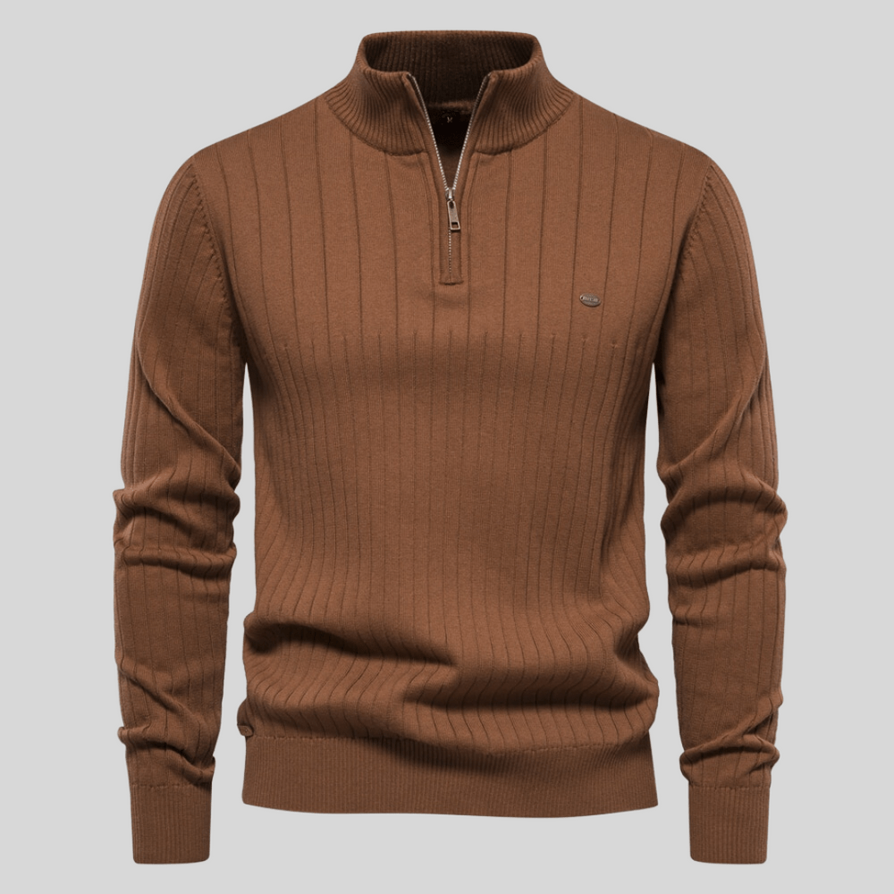 Men’s Half Zip Sweater – Ribbed, Mock Neck Style