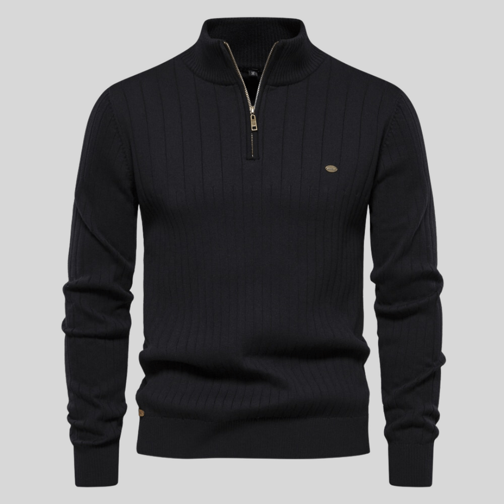 Men’s Half Zip Sweater – Ribbed, Mock Neck Style